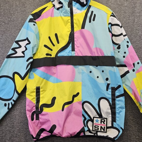 Reason Windbreaker Rain Jacket Size L All-over Print Keith Haring Style Pop-Art - Picture 2 of 10